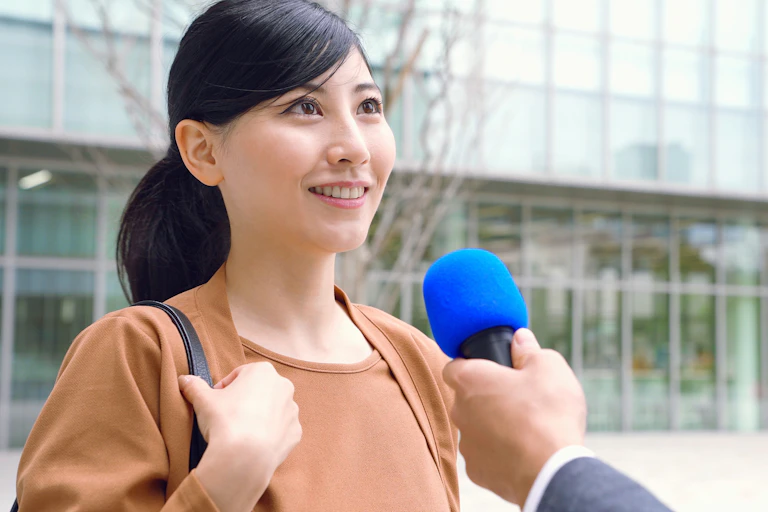 Woman being interviewed for the news
