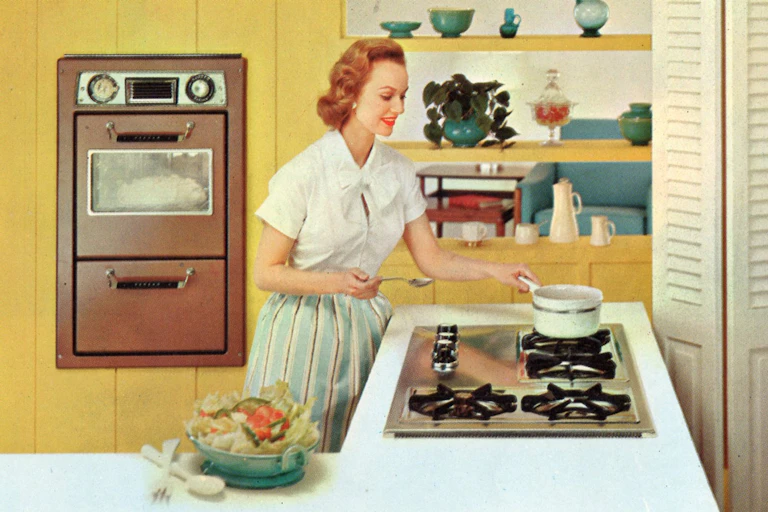 Woman in a vintage kitchen