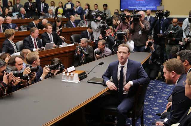 Facebook CEO Mark Zuckerberg during his testimony before the US Senate in 2018.