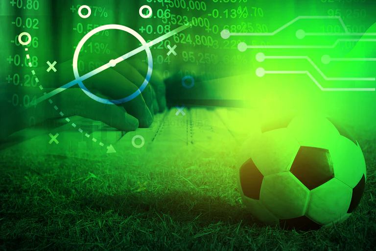 Illustration d'un ballon de football et de chiffres sur fond vert.
