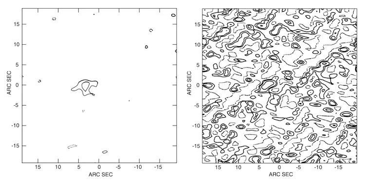 One chart showing a single object and another showing a mess of lines.