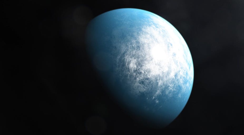 A blue, cloud-covered planet.
