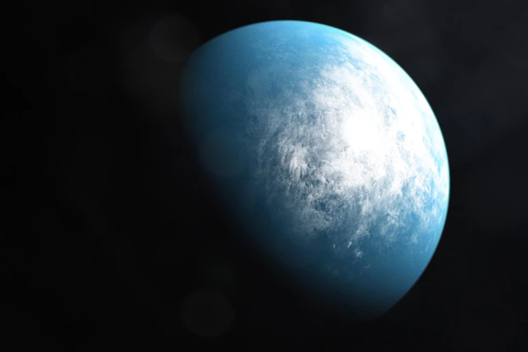 A blue, cloud-covered planet.