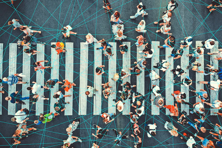 A group of people connected by lines.