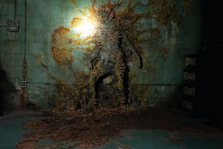 Still from 'The Last of Us' depicting a human fungal zombie
