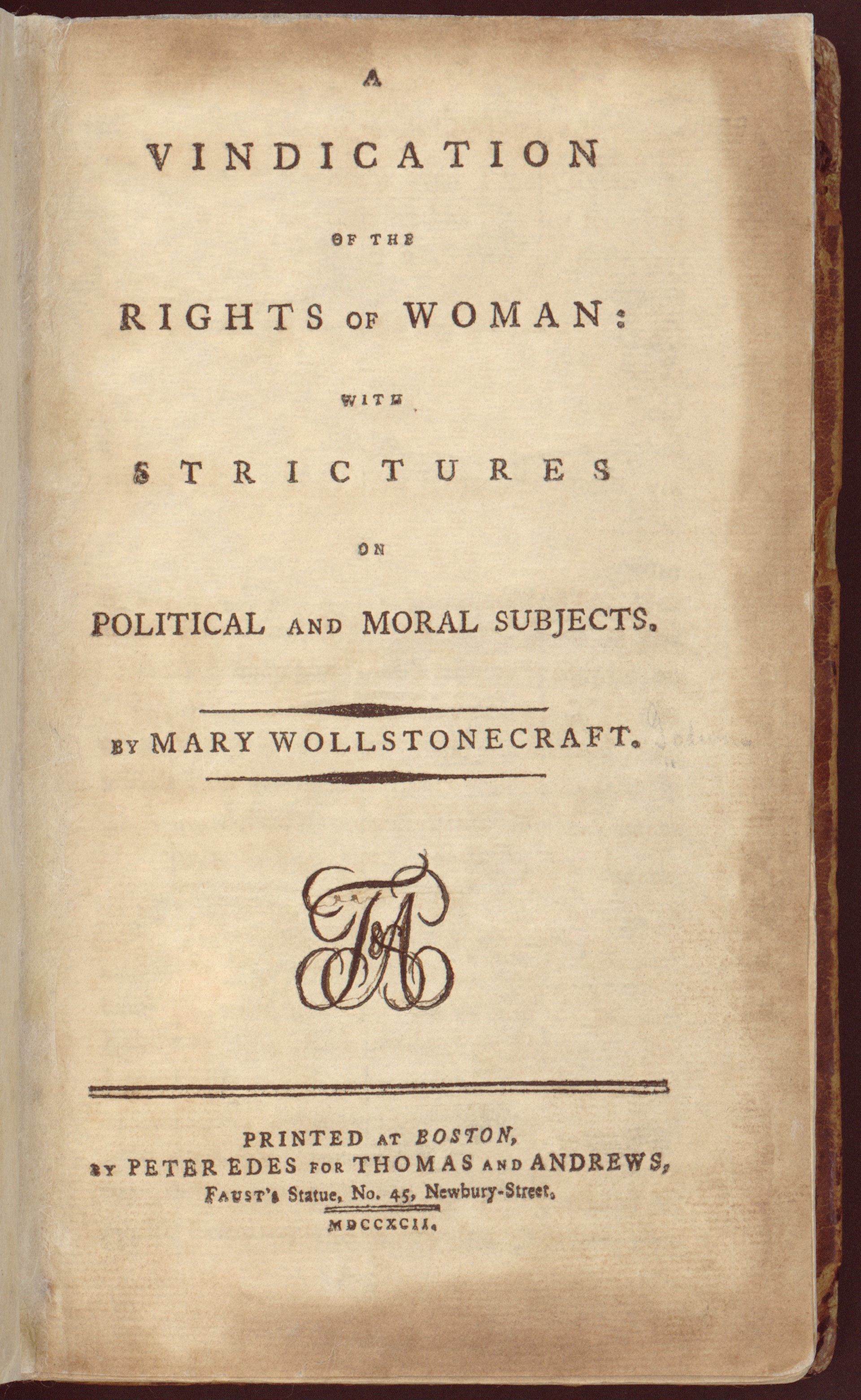 The title page of A Vindication of the Rights of Woman.