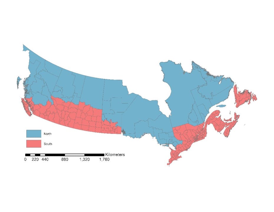 A map is seen that highlights a large swath of broad territory, lands in Canada.