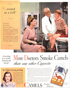 Advertisement reading 'More doctors smoke camels than any other cigarette'