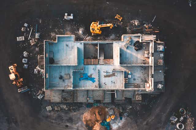 Aerial shot of house being built