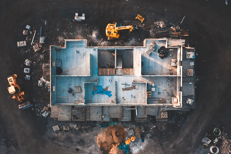 Aerial shot of house being built