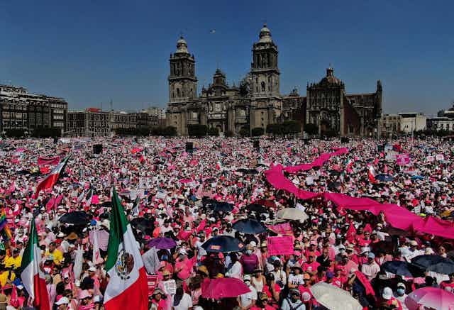 A massive protest march in Mexico City's main square, The Zocalo