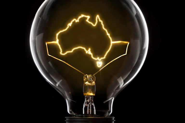 Clean and shiny lightbulb with Australia as a glowing wire
