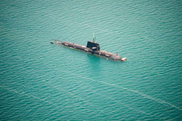 A Collins class submarine in a training exercise of the coast of the Northern Territory.