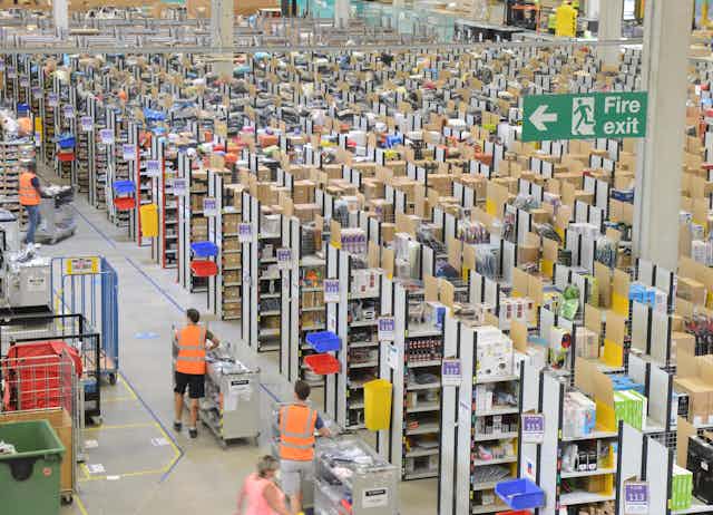 Workers in the Amazon warehouse in Swansea