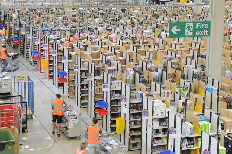 Workers in the Amazon warehouse in Swansea