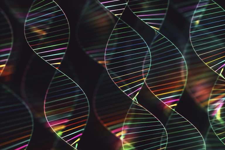 Illustration of iridescent DNA helices