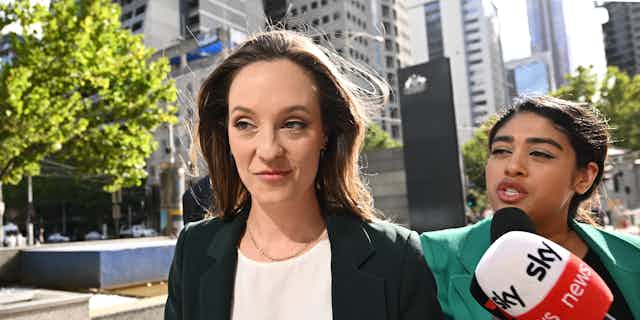 Sally Rugg arrives at the Federal Court of Australia in Melbourne, Friday, February 17, 2023.