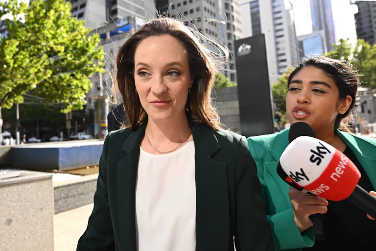Sally Rugg arrives at the Federal Court of Australia in Melbourne, Friday, February 17, 2023.