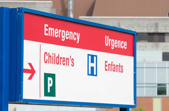 A hospital sign for the children's emergency department
