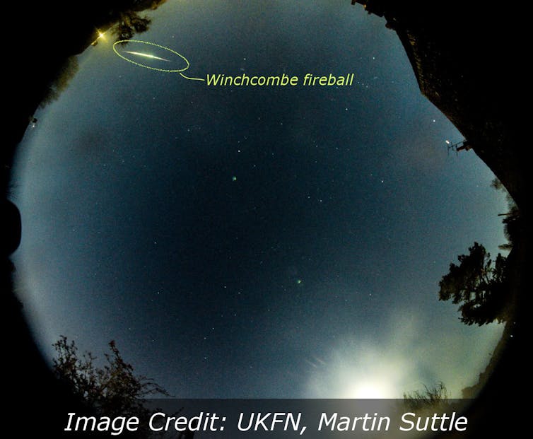 Fireball generated by the Winchcombe meteorite entering the atmosphere.