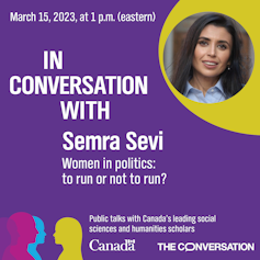 Event poster: In Conversation With Semra Sevi, March 15 at 1 p.m. ET