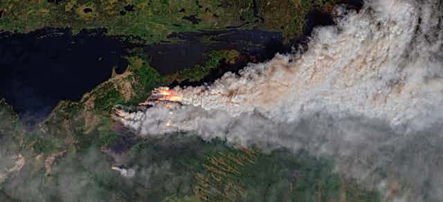Satellite image of a forest fire