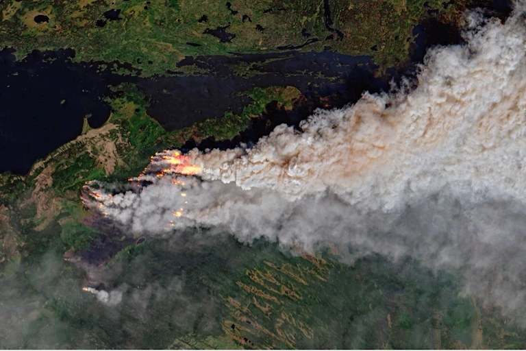 Satellite image of a forest fire