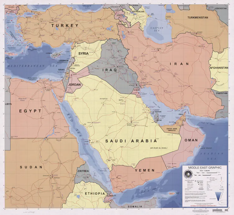 Map of Middle East, 2023