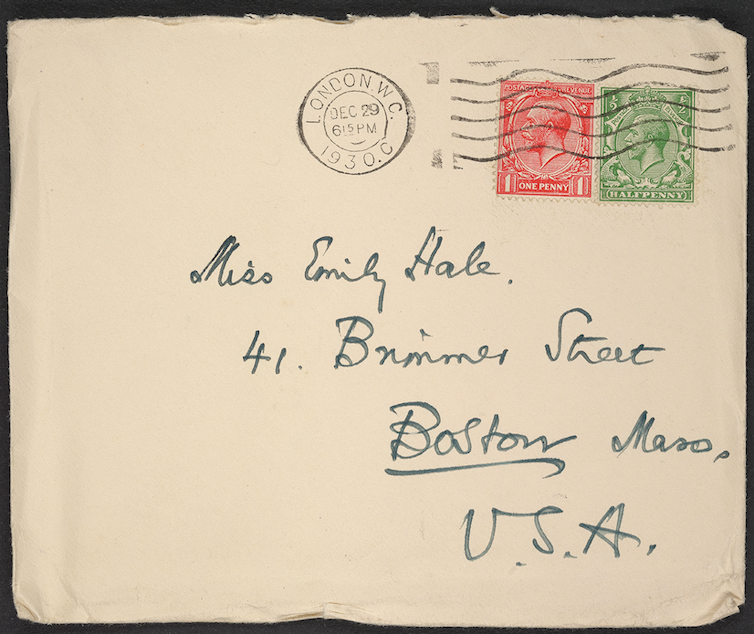 a postmarked letter addressed to Miss Emily Hale