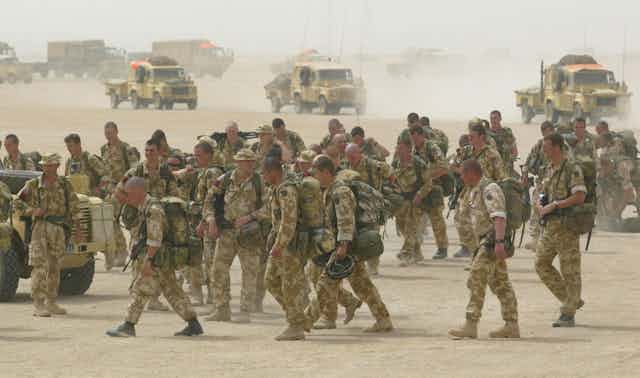British soldiers train in the Kuwaiti desert in preparation for operations in Iraq. 
