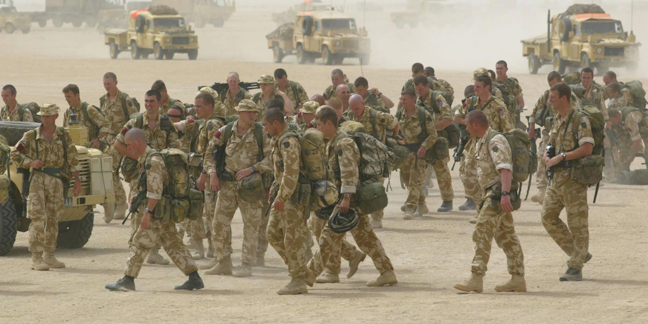 British soldiers train in the Kuwaiti desert in preparation for operations in Iraq.
