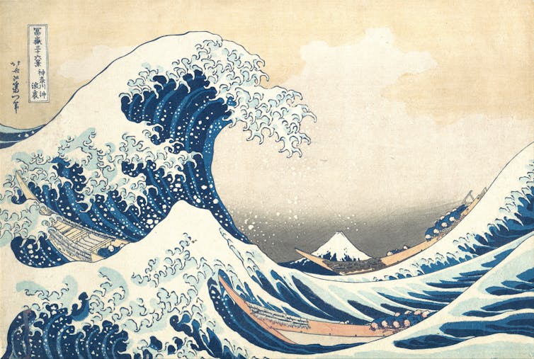Hokusai's painting of a great wave moving toward the shore.