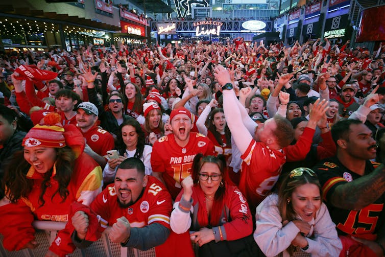 Fans of the Kansas City Chiefs watch the NFL's Super Bowl 57 game against the Philadelphia Eagles, February 12, 2023.