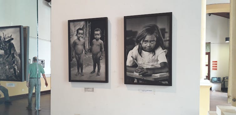 Two photographs of children staring at the camera.