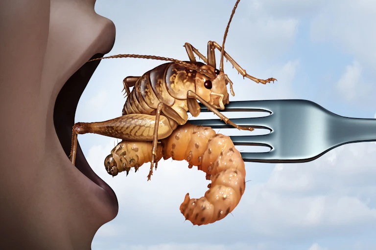 A child is about to eat insects.