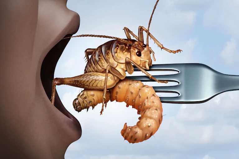 Un enfant s'apprête à manger des insectes.