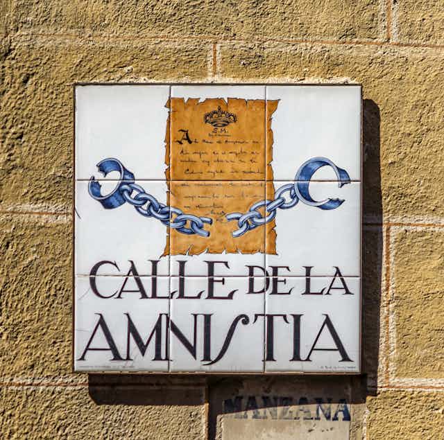 Cartel de la calle de la Amnistía de Madrid.