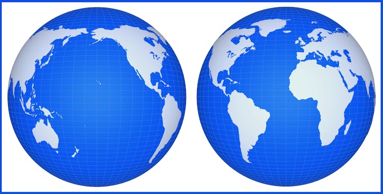 Pacific ocean atlantic ocean centred maps