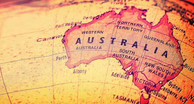 Close-up of Australia map on a globe