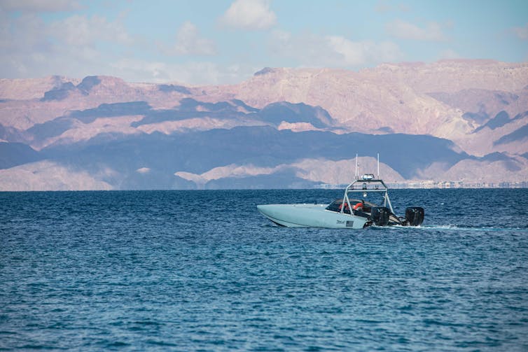 A US Devil Ray unmanned surface vessel during exercises in the Gulf of Aqaba, March 2023.