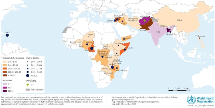 Mapa del cólera en el mundo