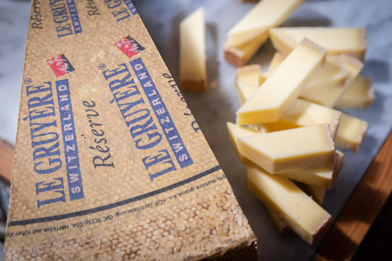 Portions of Swiss gruyere.