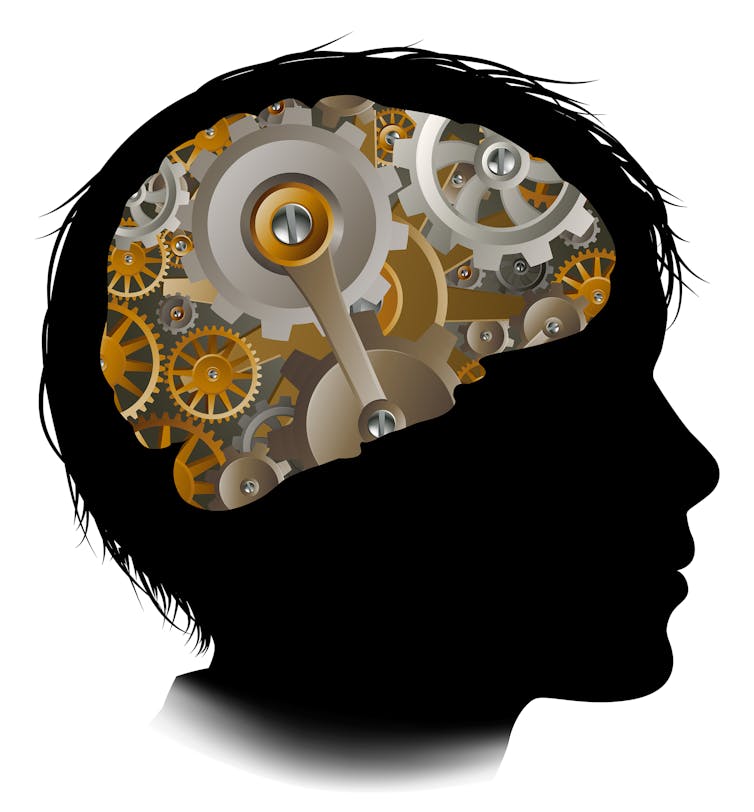 Image numérique d’un profil d’enfant avec des rouages dans le cerveau