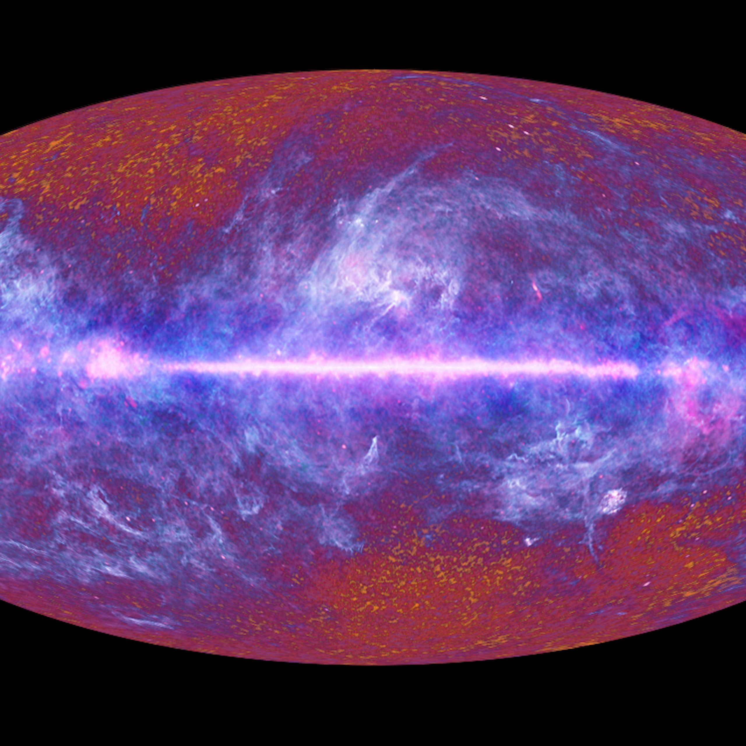 The microwave sky as seen by the Planck satellite.