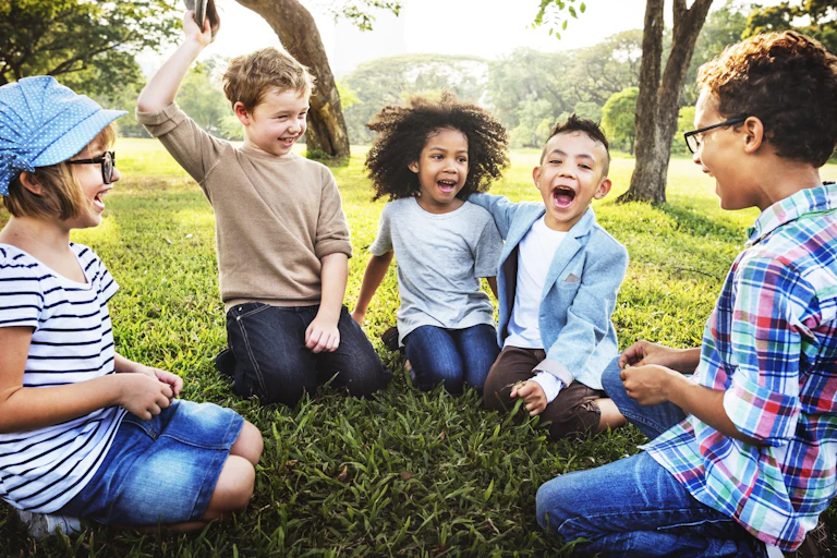 Cheerful children in a park.