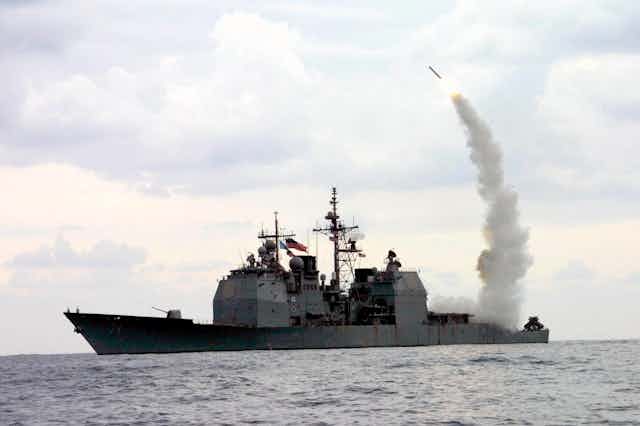 A Tomahawk missile being launched from a warship