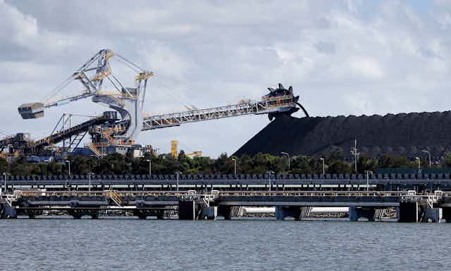 Preparing to export coal from the Port of Newcastle. Image looks over the water to the Kooragang coal loader