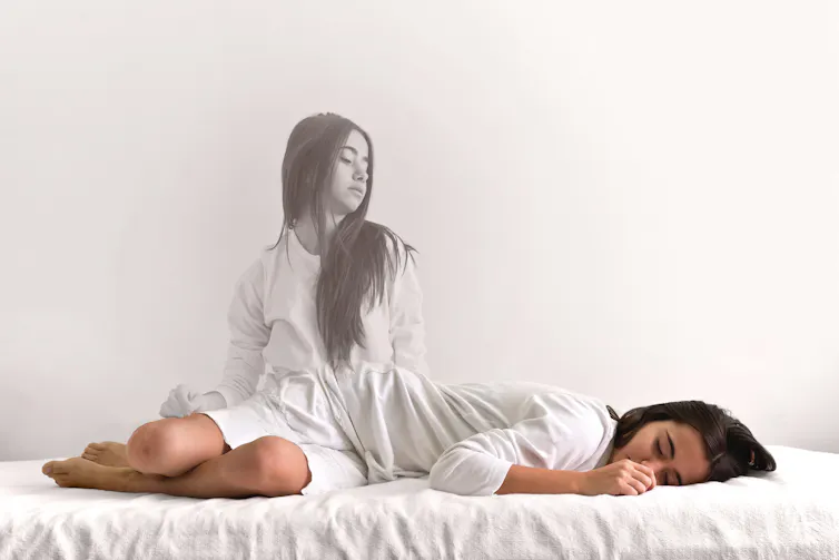 Young girl asleep watching over herself