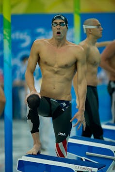 Swimmer Michael Phelps preparing for a race in 2008.
