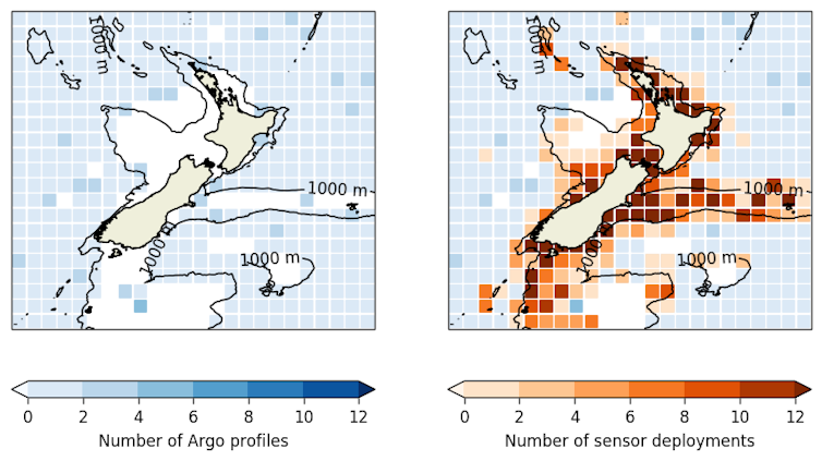 A map of coverage by the Argo programme and by sensors on fishing vessels